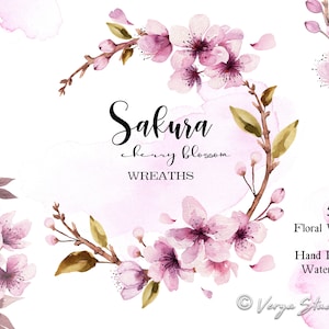 Ghirlande primaverili Clipart Acquerello Floreale Clip Art Sakura Ciliegio in fiore Fiori Ramoscello Giardino Pasqua Rosa Fard Matrimonio Grafica Elegante PNG