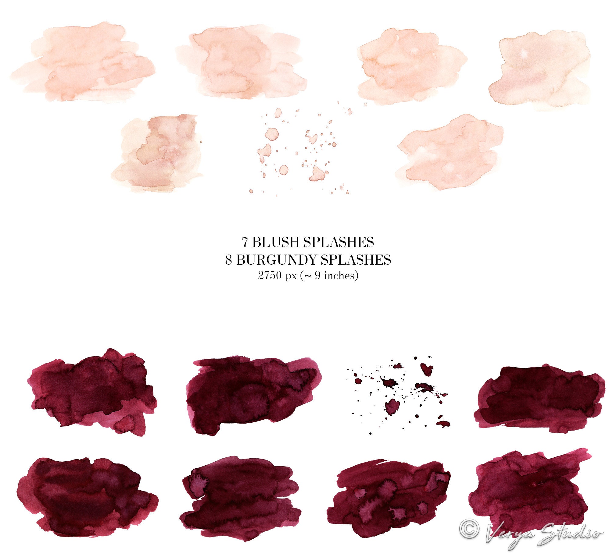 Burgundy Red Watercolor Shapes Graphics Textures PNG Gold Frames and Red Wine Circles Brush Strokes Clipart Splashes abstract clipart