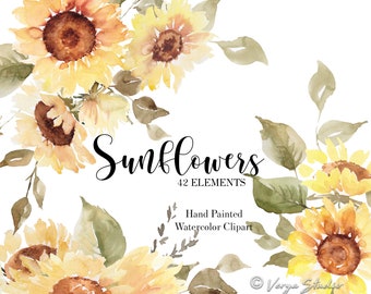 Sonnenblumen Clipart Aquarell Floral Clip Art Sonnenblume Gelb Blumen Sommer Herbst Herbst Clipart Hochzeit Clipart Erntedank Ernte PNG