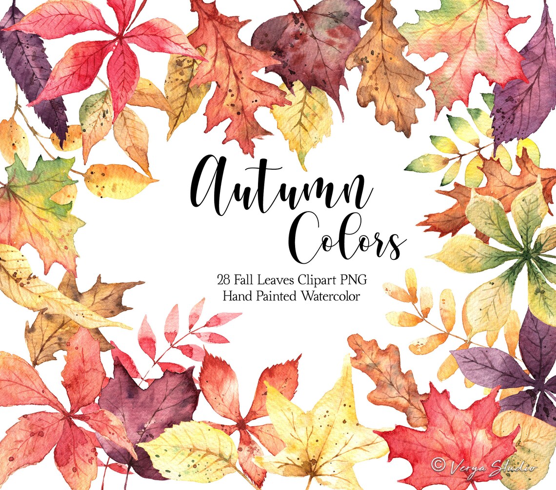 Autumn Leaves Clip Art Watercolor Fall Clipart Floral Green - Etsy