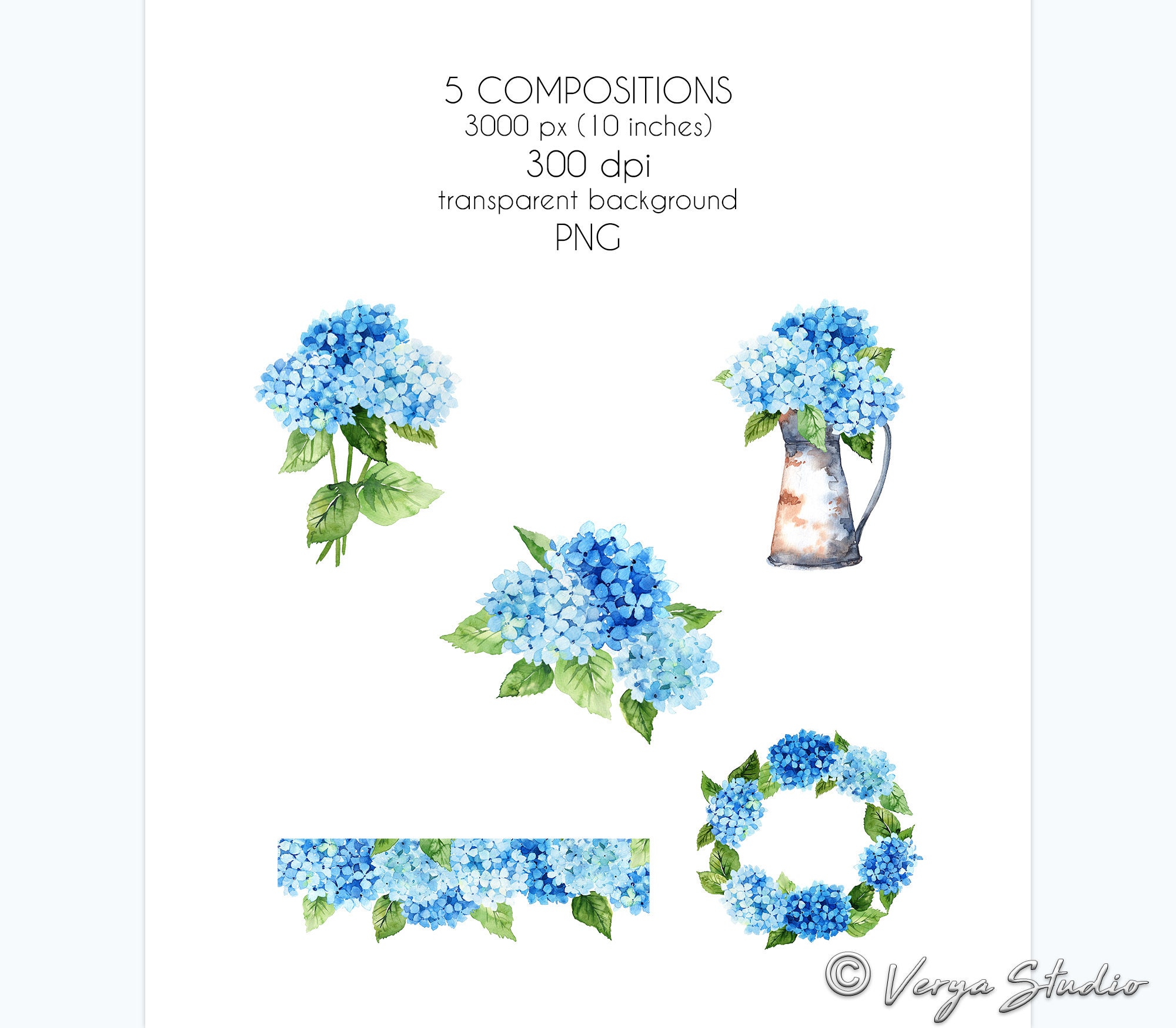 Blue Hydrangea Watercolor Floral Clipart Flowers Clip Art - Etsy