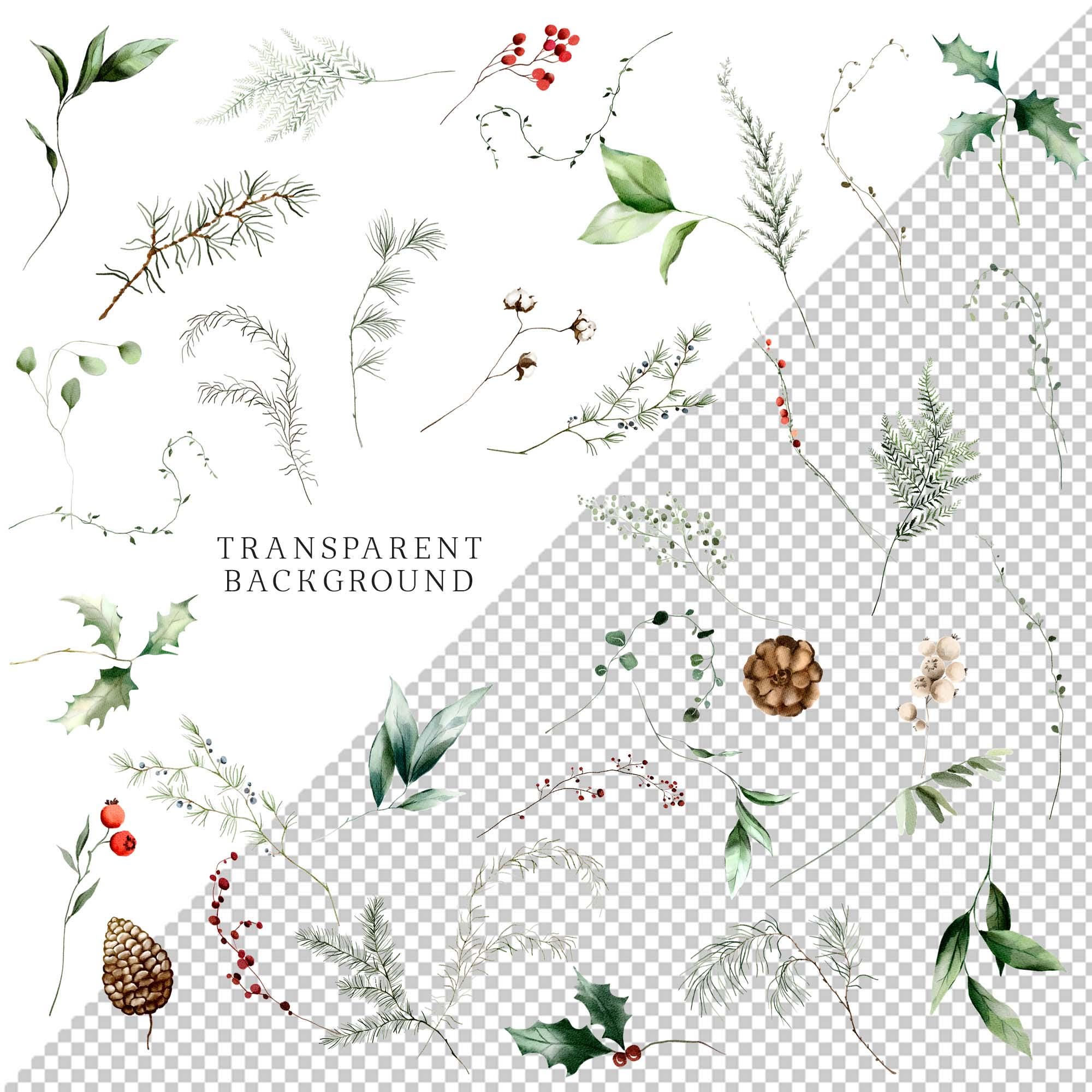 Sleek Christmas Clipart Watercolor Cozy Winter Clip Art Woodland ...