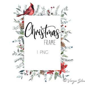 Weihnachtsrahmen Clipart, Aquarell Greenery Roter Kardinalvogel Winter Clip Art, Weihnachten Vlipart 1 PNG, Blumen PNG, Beeren Kiefer