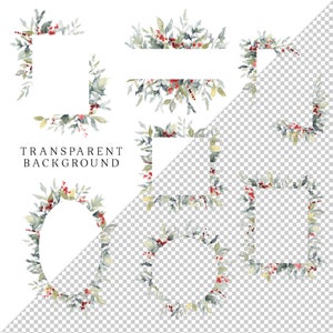 Berries Christmas Frames Clipart, Watercolor Christmas Clip Art, Winter ...
