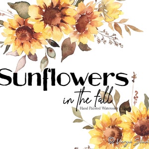Watercolor Sunflowers Clipart Sunflower Clip Art Fall Clipart Floral Autumn Summer Yellow Fall Leaves Harvest Thanksgiving Wedding Graphics