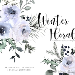 Clipart de inverno em aquarela Clipart de Natal Clip Art de Natal branco Clip Art de feriado Cartões de felicitações Convites de casamento Decoração de fazenda Rústica