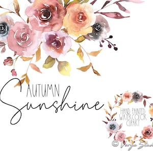 Floral Herbst Clipart Aquarell Herbst Blumen Clip Art Braun Karamell Burgund Pfirsich Blätter Laub Beeren Kranz Blumenstrauß Hochzeit DIY PNG