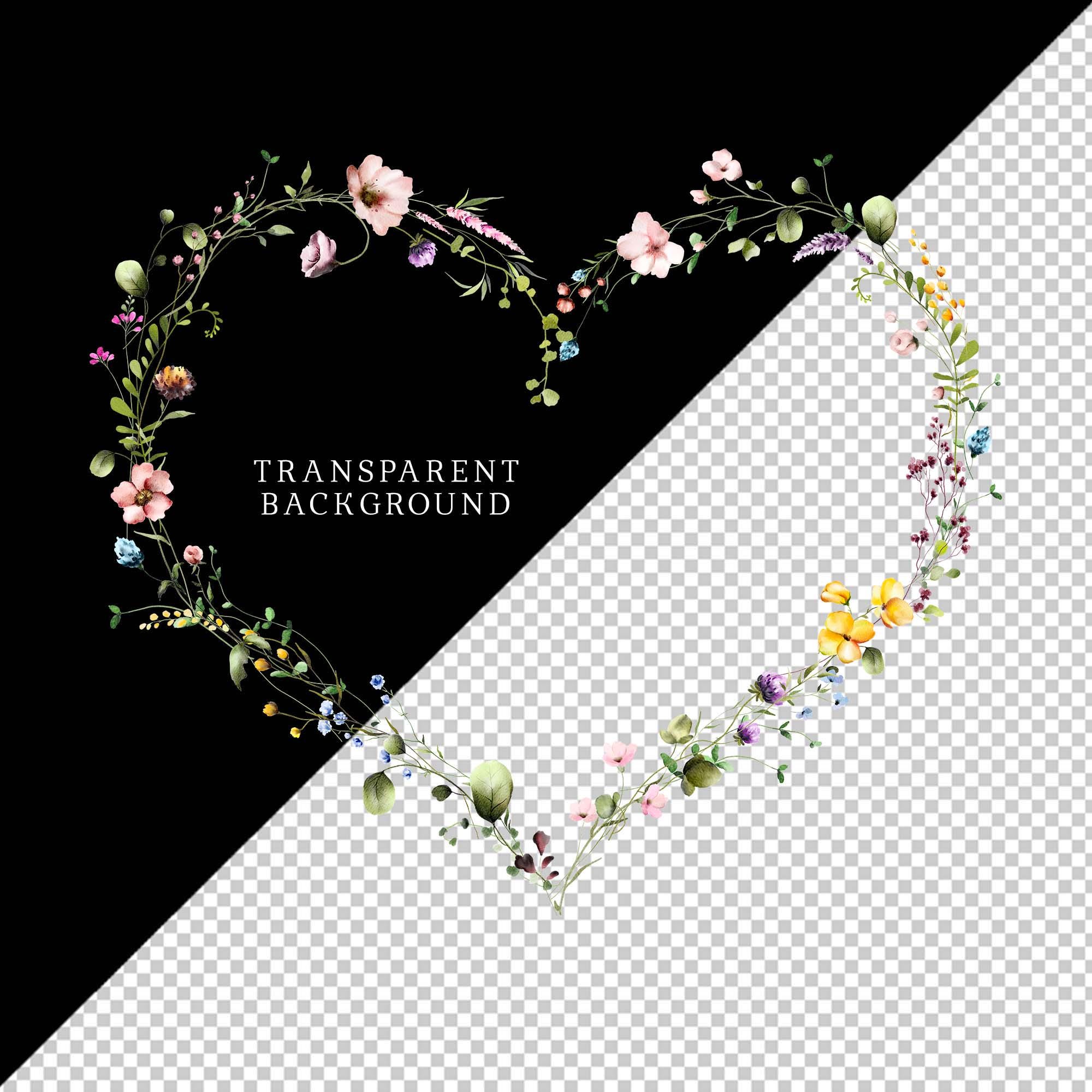 Floral Heart Wreath Clipart Spring Watercolor Wild Flowers Valentine ...