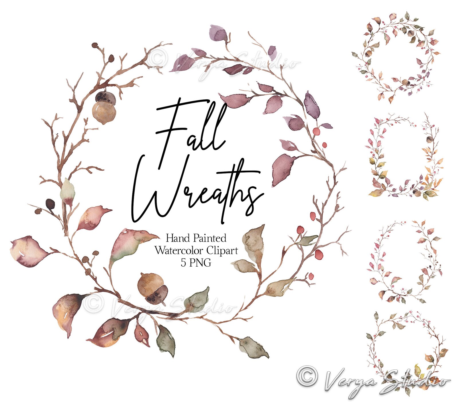 Fall Clipart Watercolor Fall Wreath Clip Art Autumn Clipart - Etsy