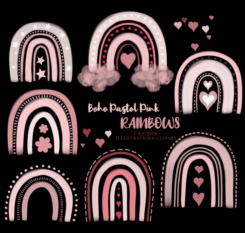 Rainbows Pastel Pink Digital Clipart - Boho Rainbow Clipart Set ...