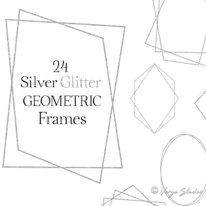 Silber Clipart Rahmen PNG Minimalistisch Goldene Rahmen Geometrische Hochzeitseinladung Clip Art Braut DIY Border Metallic Polygon Design Glitter
