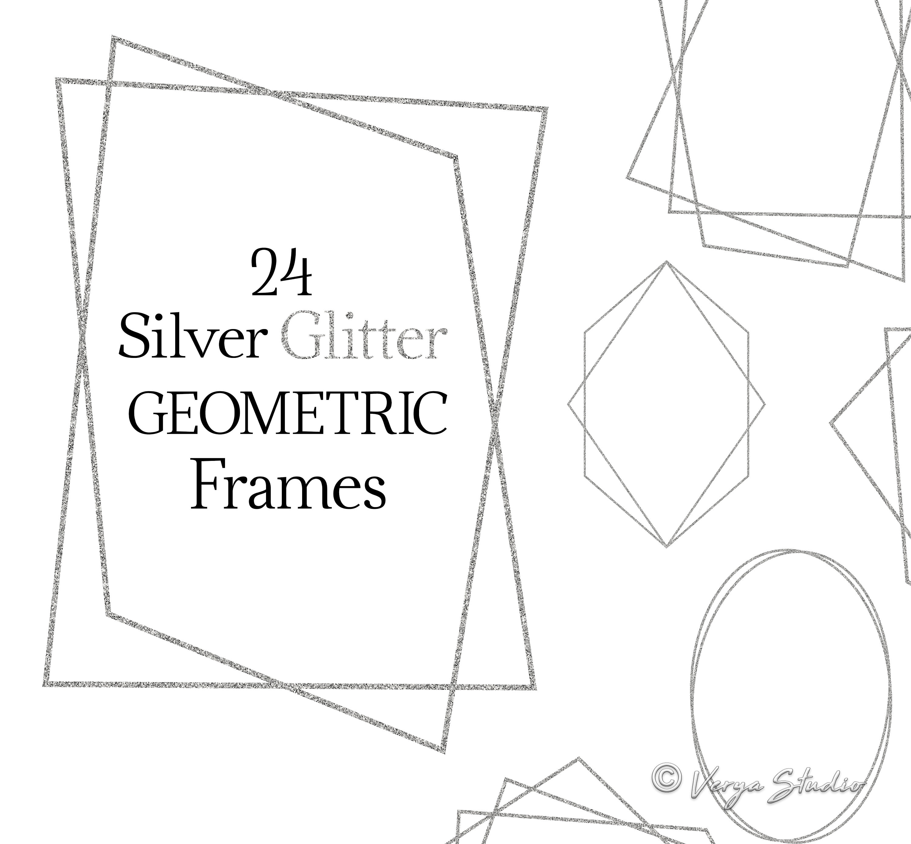 Silver Frame Clipart PNG Minimalist Golden Frames Geometric Wedding Invitation Clip Art Bridal DIY Border Metallic Polygon Design Glitter