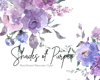 Purple Watercolor Flowers Clipart Floral Clip Art Violet Pink Mauve Lilac Lavender Peonies Bouquet Spring Summer Florals Wedding Graphics