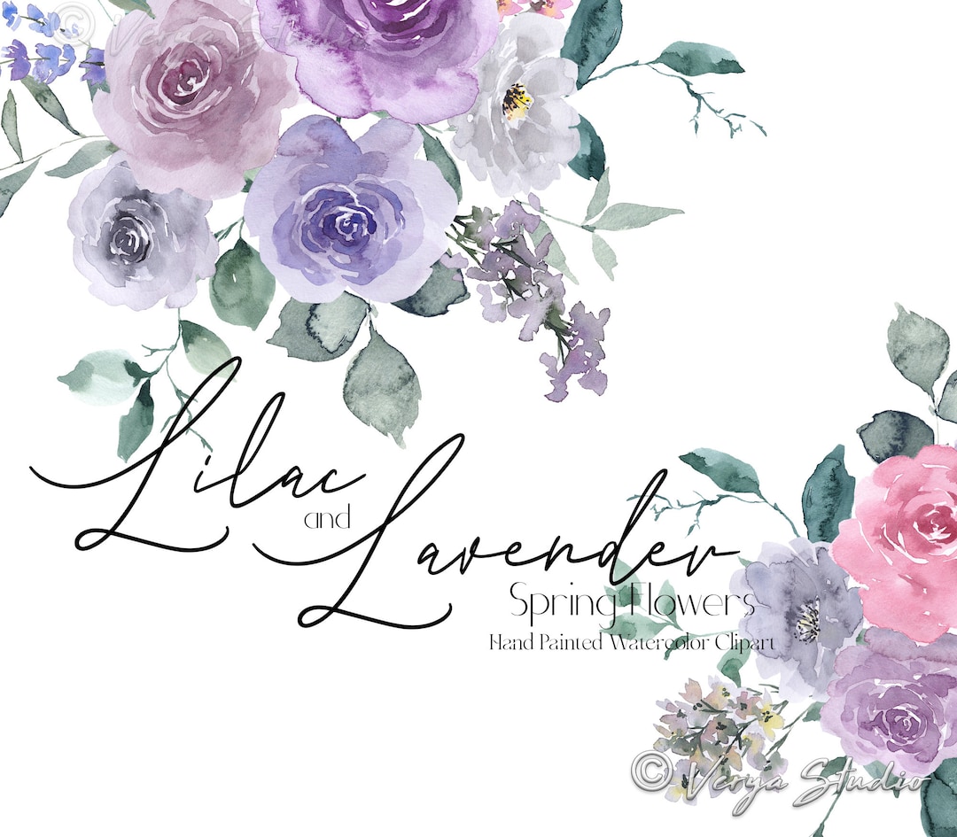 Pink \u0026 Lavender Watercolor Flowers Clipart Floral Clip Art Lilac White  Roses Bouquets Florals Greenery Leaves Spring Wedding Graphics PNG - Etsy, image size:1080x945