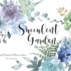 Imágenes prediseñadas de suculentas de acuarela, imágenes prediseñadas florales, imágenes prediseñadas de suculentas para bodas, cactus, invitaciones de novia, vegetación, flores brillantes en colores pastel, gráficos PNG