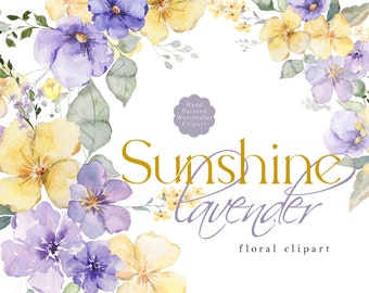 Gele lavendel bloemen clipart aquarel bloemen clip art lentebloem paars lila boeketten Sunshine collectie zomer bruiloft, PNG