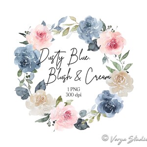 Aquarell Blumenkranz Clipart Dusty Blau Rosa Blush Altrose Creme Beige Elfenbein Pastell Blumen Clip Art Frühling Clipart Hochzeit Grafiken