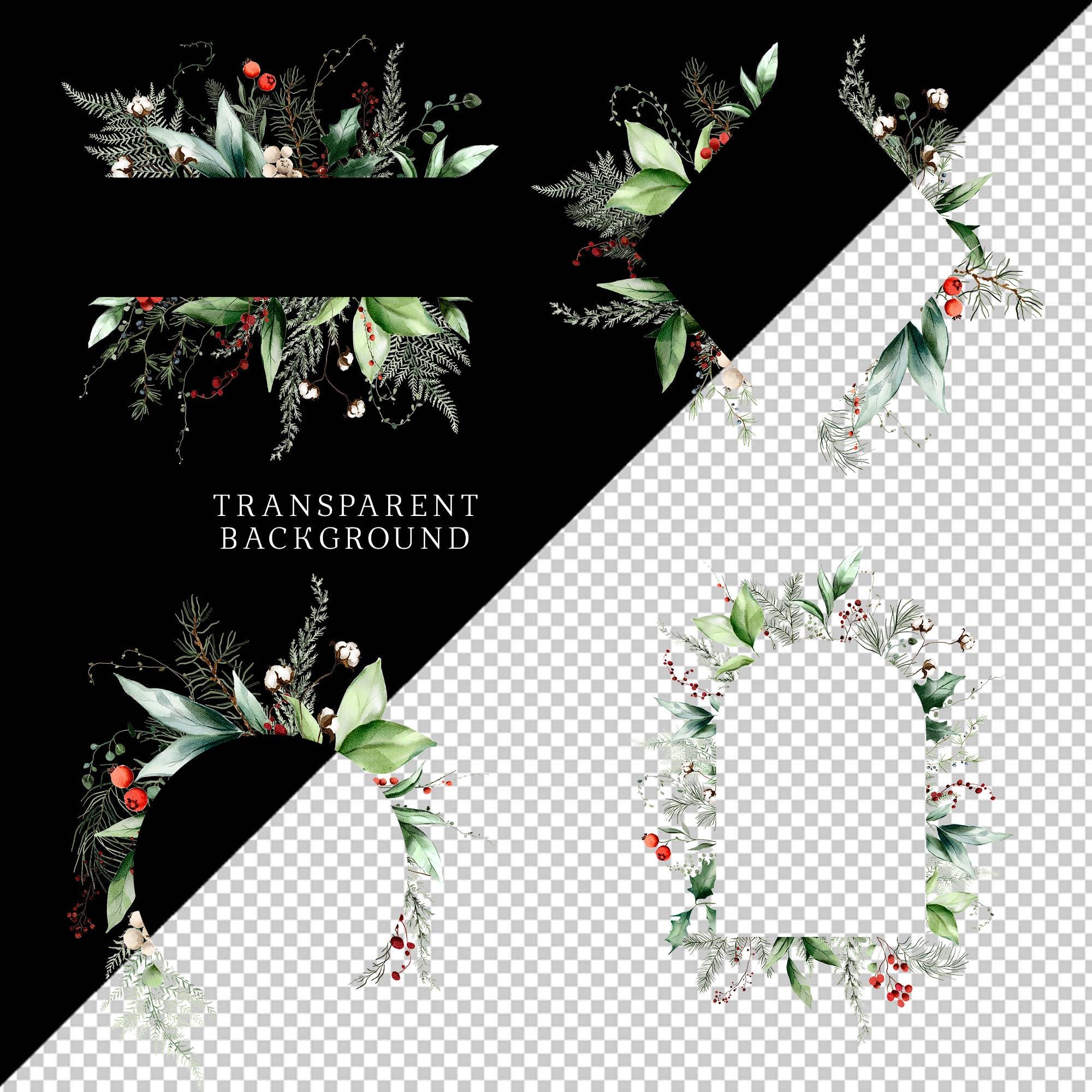 Sleek Christmas Clipart Watercolor Winter Greenery Frame Botanical ...