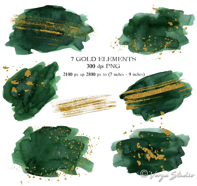 Download Emerald Green Watercolor Splashes Gold Frames Brushes ...