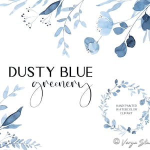 Clipart di verde blu polvere, acquerello, clipart botanico, azzurro pastello, foglie, fiori, ghirlanda floreale, bouquet, angolo, matrimonio, PNG