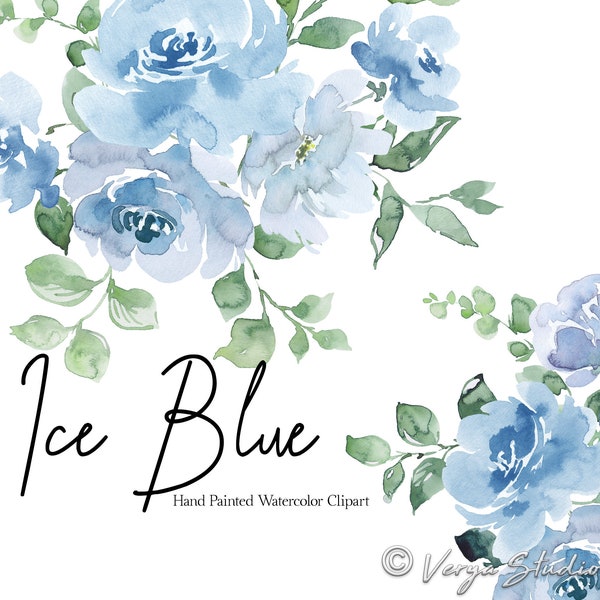 Blu Acquerello Floreale Clipart Azzurro Fiori Clip Art Baby Blu Polveroso Blu Bouquet Ghirlanda Matrimonio Grafica Verde Primavera Clipart PNG