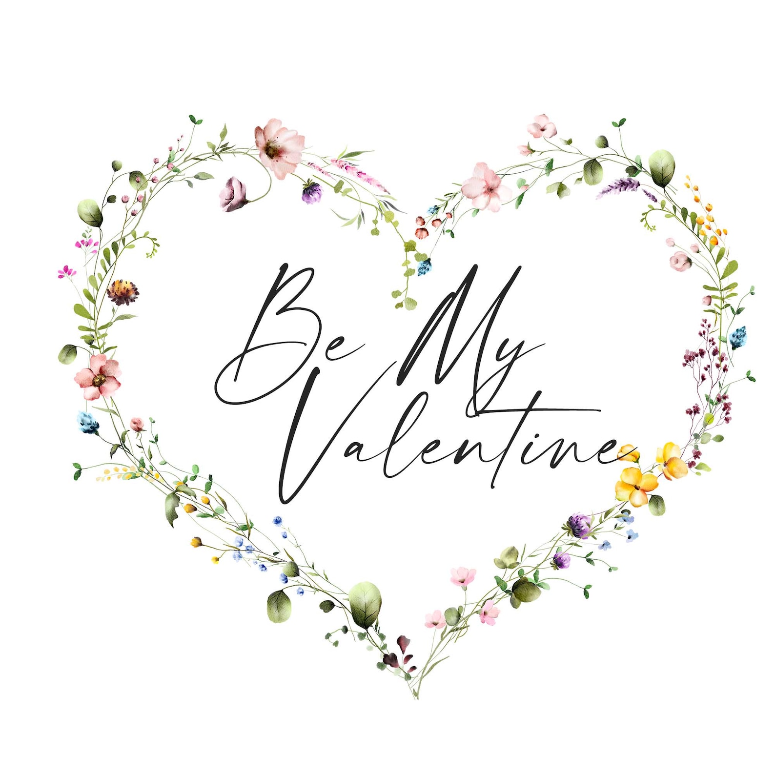Floral Heart Wreath Clipart Spring Watercolor Wild Flowers Valentine ...