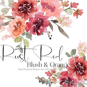 Rust Red Orange Watercolor Floral Clipart Flowers Clip Art Bouquets Arrangements Fall Leaves Autumn Clipart Greenery Wedding Graphics PNG