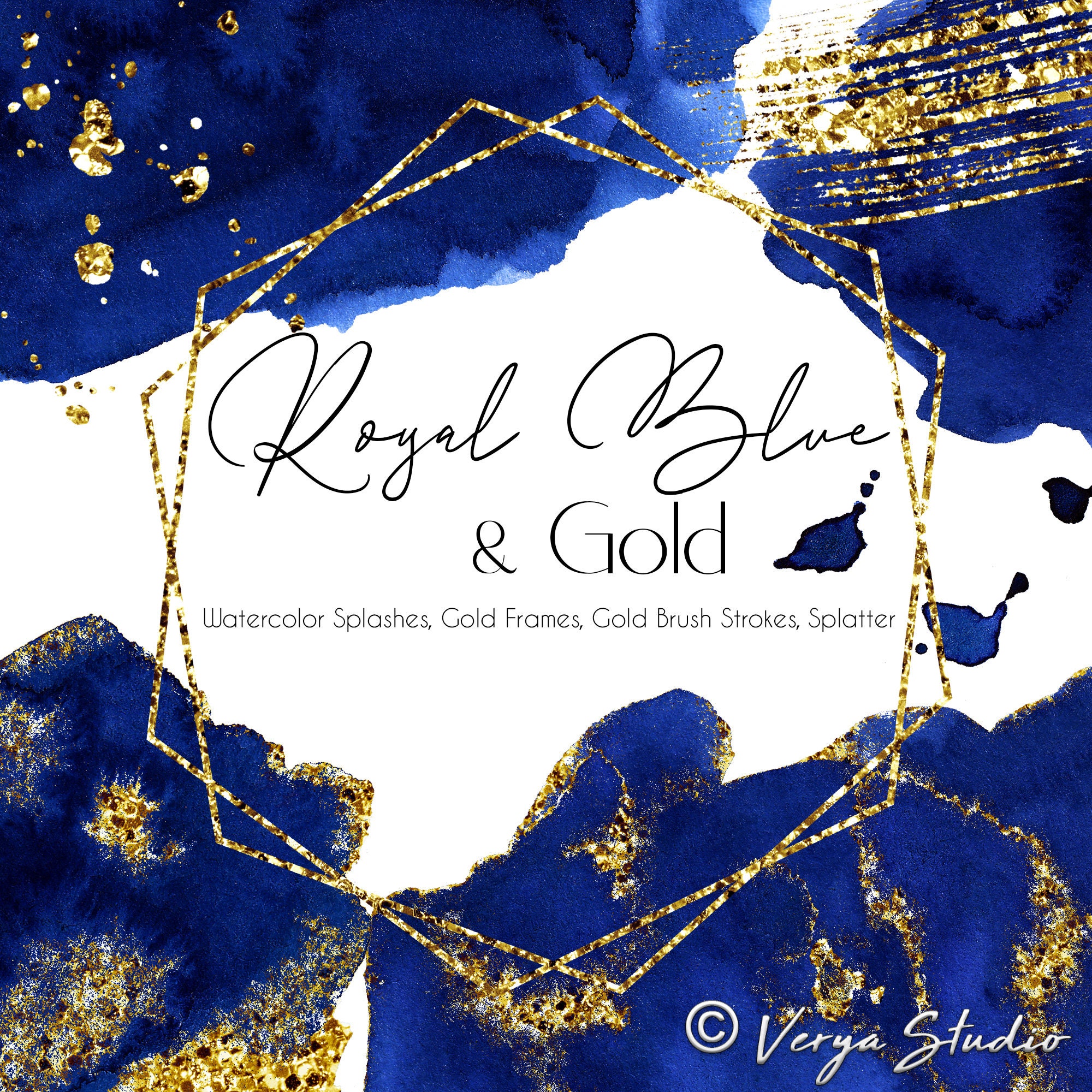 Royal Blue Gold Watercolor Splashes Clipart Golden Frames - Etsy Royal Blue Gold Watercolor Splashes Clipart Golden Frames - Etsy