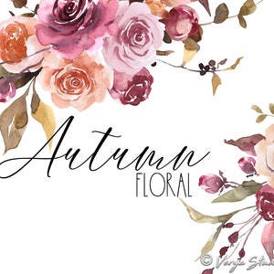Clipart floral automne aquarelle automne clipart automne feuilles fleurs bouquet baies récolte Thanksgiving mariage graphiques Bourgogne bordeaux PNG