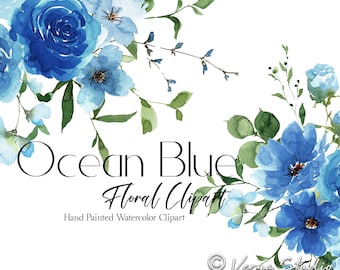 Blue Floral Watercolor Flowers Clipart Greenery Leaves Flower Bouquets Light Blue Dusty Blue Bright Spring Summer Clip Art Wedding Graphics