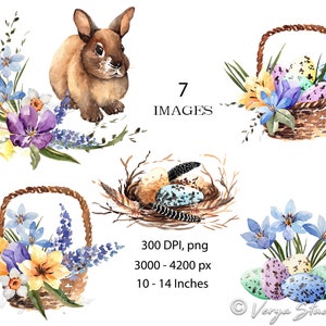 Easter Clipart Watercolor Spring Clip Art Buquets Bunny Rabbit Eggs ...