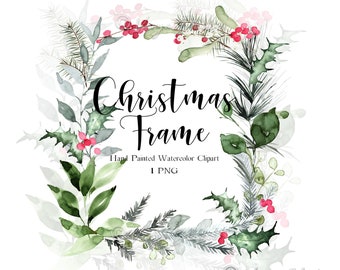 Aquarel kerst clipart kerst frame clipart kerst krans cip-art vakantie fotolijstjes winter clipart-afbeeldingen bessen heilige groen