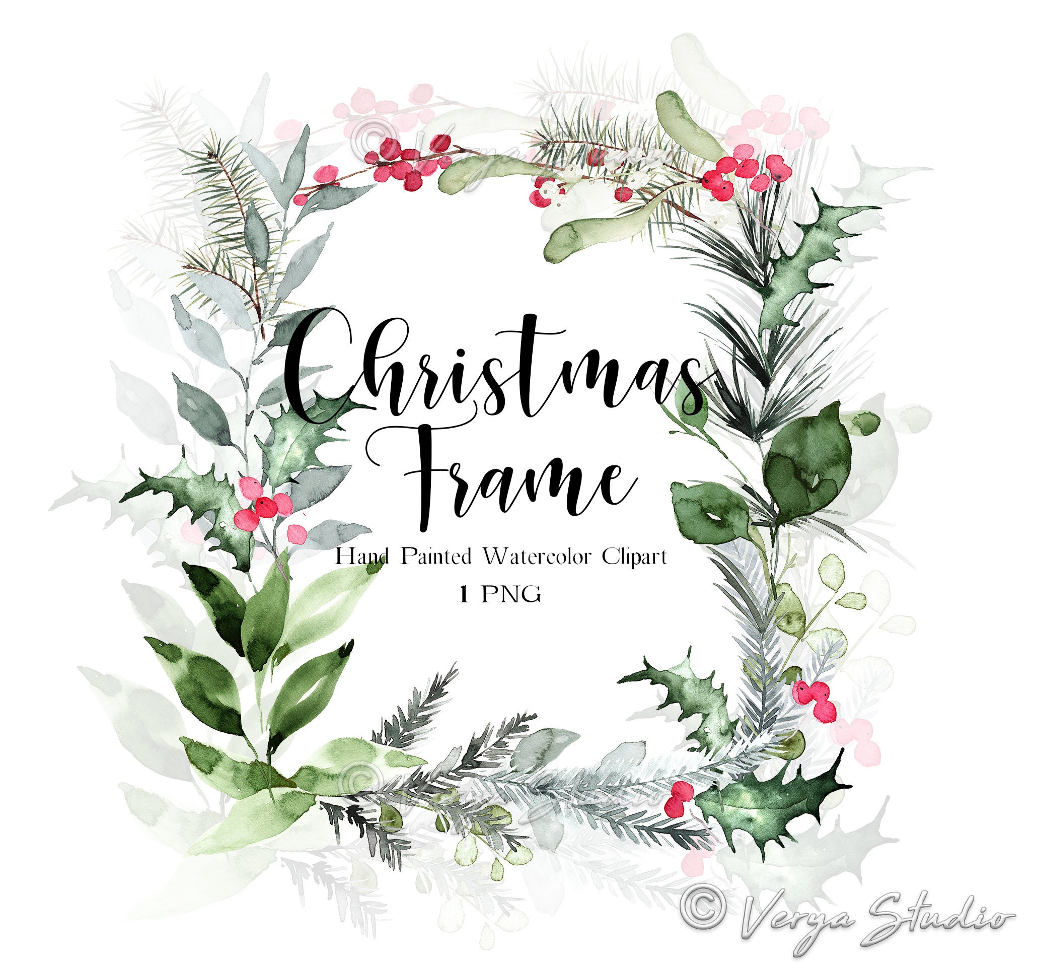 Watercolor Christmas Clipart Christmas Frame Clipart Xmas - Etsy
