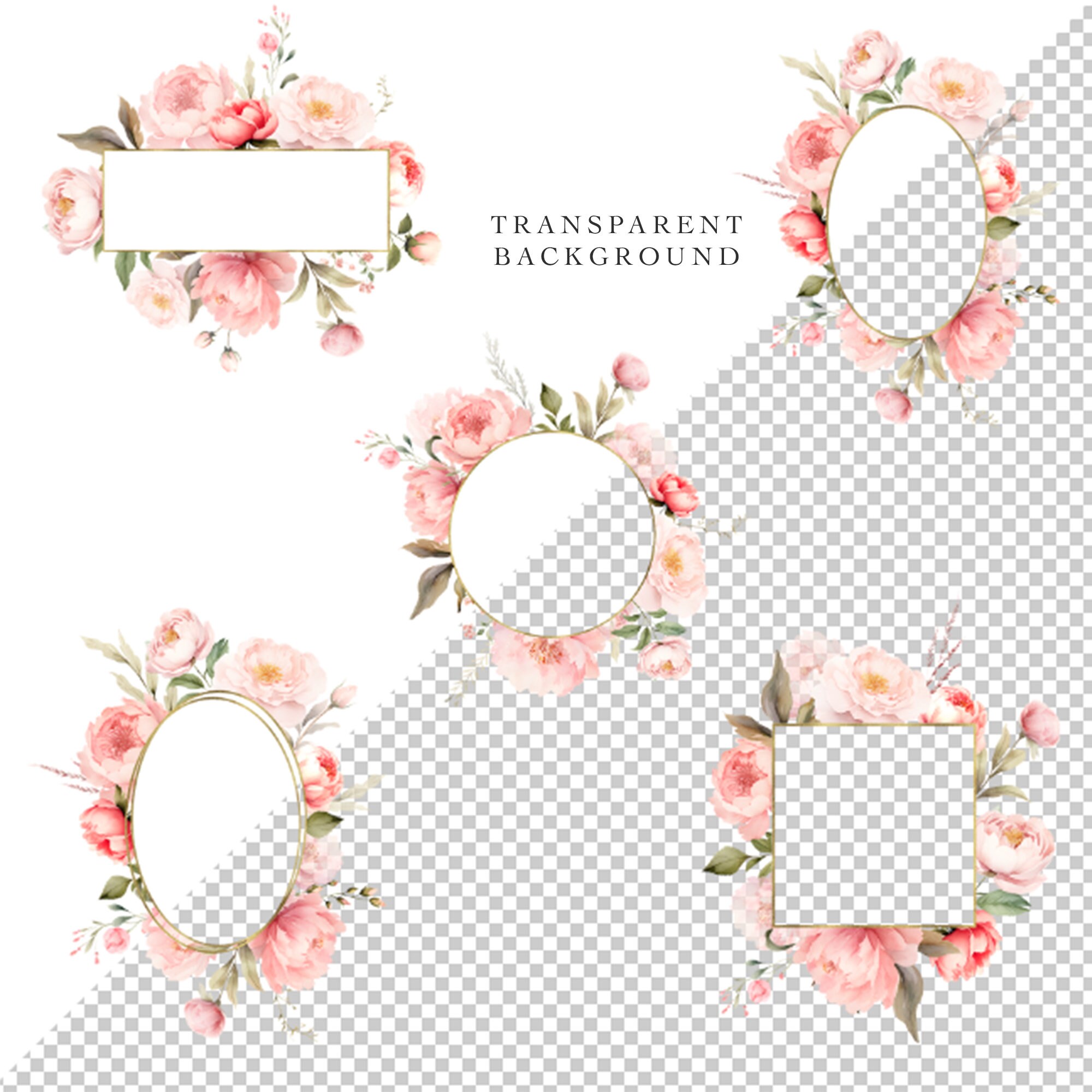 Blush Pink Floral Clipart Watercolor Peonies & Gold Frames Collection ...