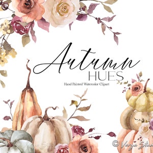 Herbst Clipart Aquarell Kürbisse Clip Art Herbstfarben Blätter Laub Blumen Blumen Ernte Kranz Blumenstrauß Hochzeit Einladung Grafiken PNG
