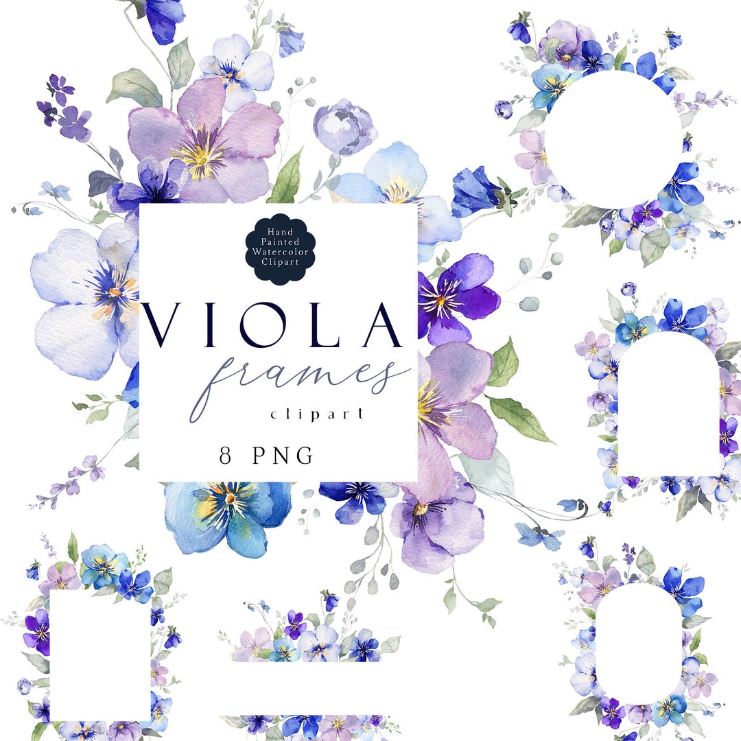 Clipart floral azul violeta, clip art de flores de acuarela, 8 marcos de  viola PNG, coronas de primavera, malva, lila, azul marino polvoriento, ..., image size:1080x1080