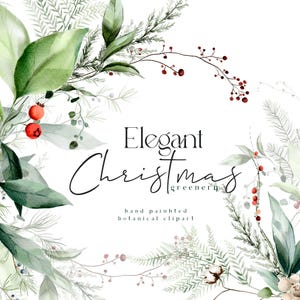 Elegante clipart de natal aquarela aconchegante inverno clip art floresta vegetação elegante botânico grinalda buquê folhas floresta pinheiros bagas PNG