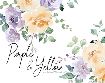 Paars geel aquarel bloemen clipart bloemen illustraties lila beige bloemen lente ClipArt zomer groen bruiloft graphics boeket png