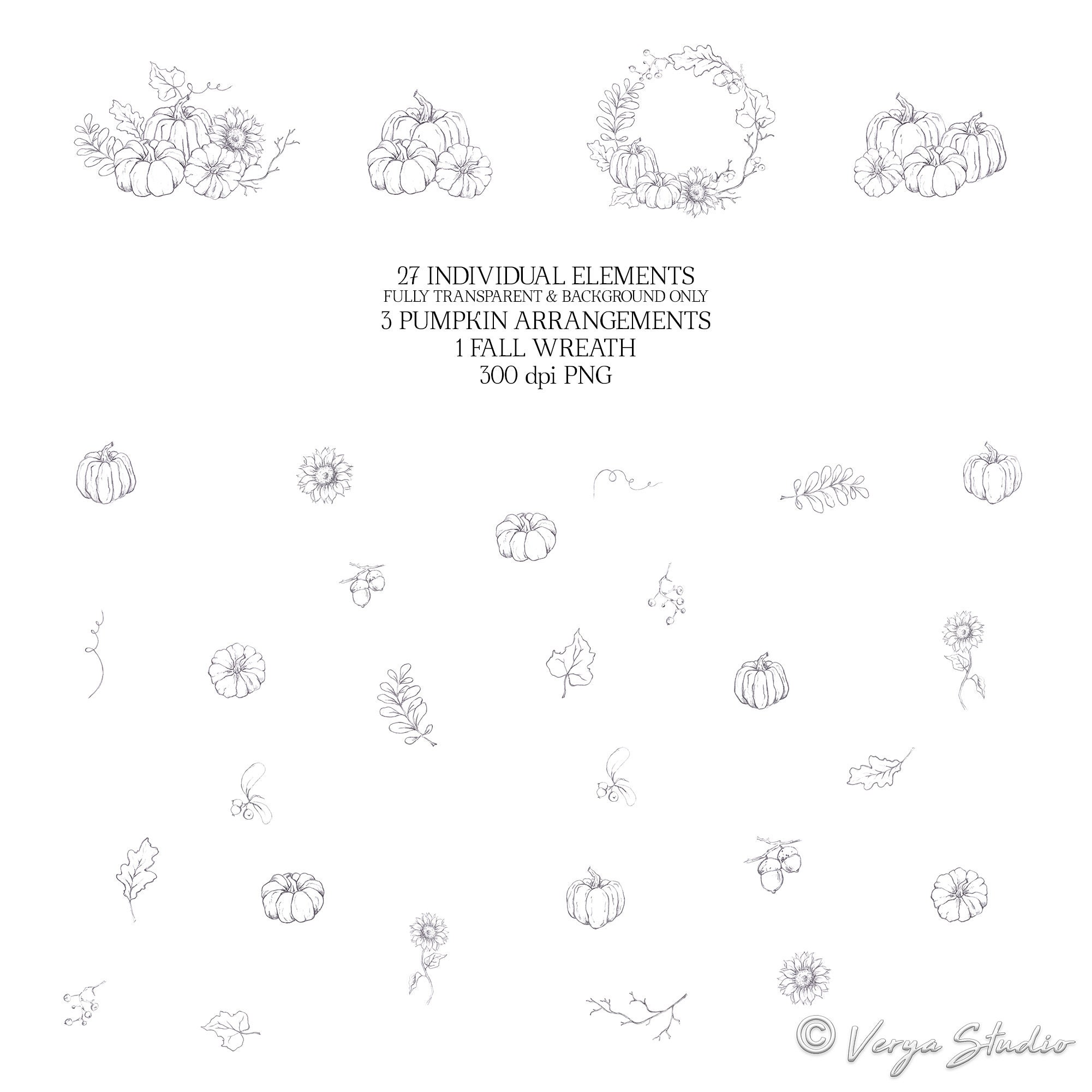 Fall Clipart Autumn Clip Art Hand Drawn Line Art Fall Illustrations ...