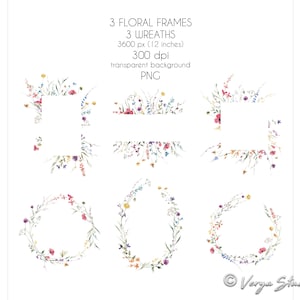 Wild Flowers Watercolor Clipart Wildflowers Frames Wreaths Bouquets Borders Clip Art Botanical Floral Frame Wedding Graphics Summer Blooms image 3