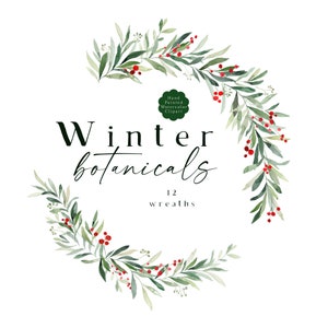 Winter Greenery, Single Watercolour Wreath Clipart, Winter Wreath, Pine  Cone Branch Wreath, Christmas Wreath, Watercolour Antlers
