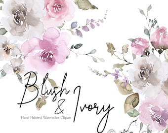 Blush Cream Floral Clipart, Watercolor Flowers, Pink Flower, White Floral PNG,  Dusty Rose Peony, Spring Bouquets, Wedding  Wreath Clipart