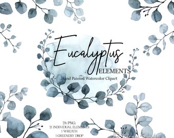 Eucalyptus Clipart Watercolor Greenery Clipart Eucalyptus Wreath Border Branches Leaves Silver Dollar Eucalyptus Wedding Clipart Bridal PNG