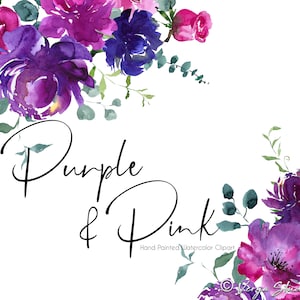 Viola Rosa Acquerello Floreale Clipart Fiori Clip Art Uva Prugna Magenta Viola Bouquet Floreale Goccia Spray Eucalipto Verde Matrimonio PNG