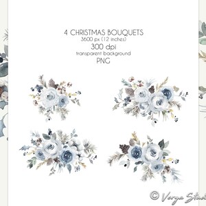 Christmas Clipart Watercolor Navy White Christmas Clip Art Floral