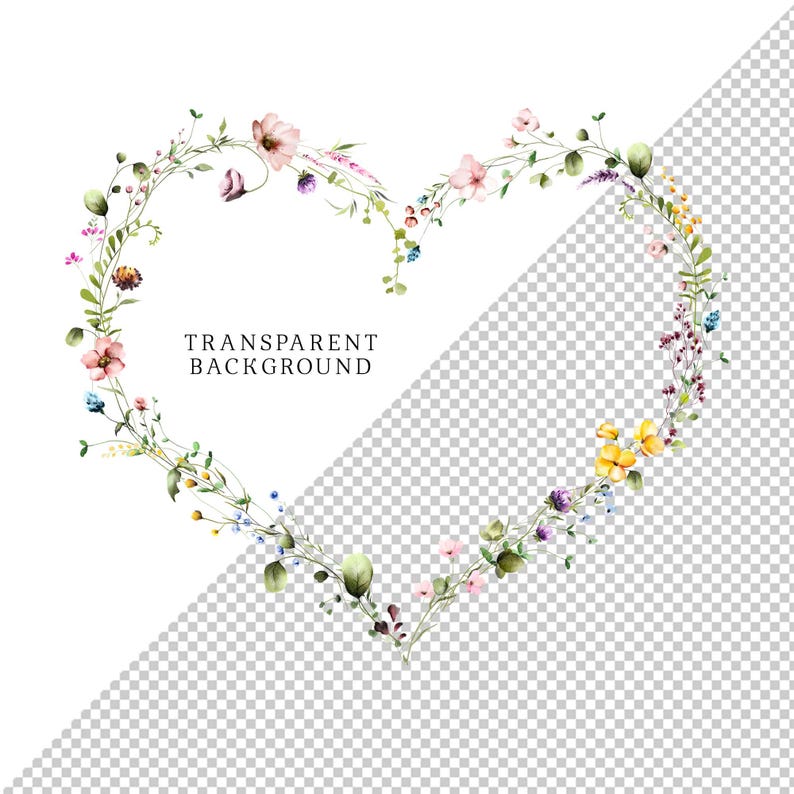 Floral Heart Wreath Clipart Spring Watercolor Wild Flowers Valentine ...