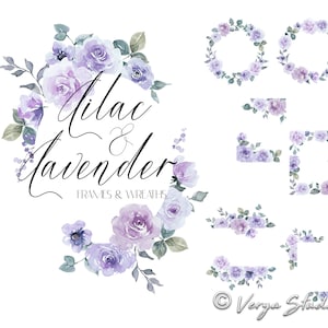Imágenes prediseñadas de flores de acuarela, lavanda, lila, vegetación, marcos, coronas, plantillas, gráficos de boda, invitaciones de bricolaje, morado, rosa, PNG