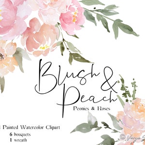 Watercolor Flowers Clipart Peach Blush Peonies Clip Art Bouquets Wreath Wedding Clipart Coral Pink Floral Spring Bridal Invitation Peony PNG