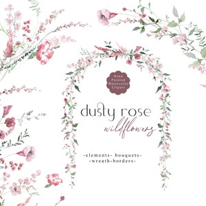 Clipart fleurs sauvages vieux rose aquarelle fleurs sauvages fleurs sauvages arche couronne bordures bouquets vieux rose printemps fleurs prairie mariage