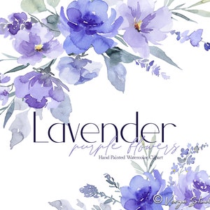 Lila Lavendel Aquarell Blumen Clipart Violett Lila Blumen Clip Art Frühling Sommer Herbst Sträuße Botanische Grün Blätter Hochzeit Grafiken